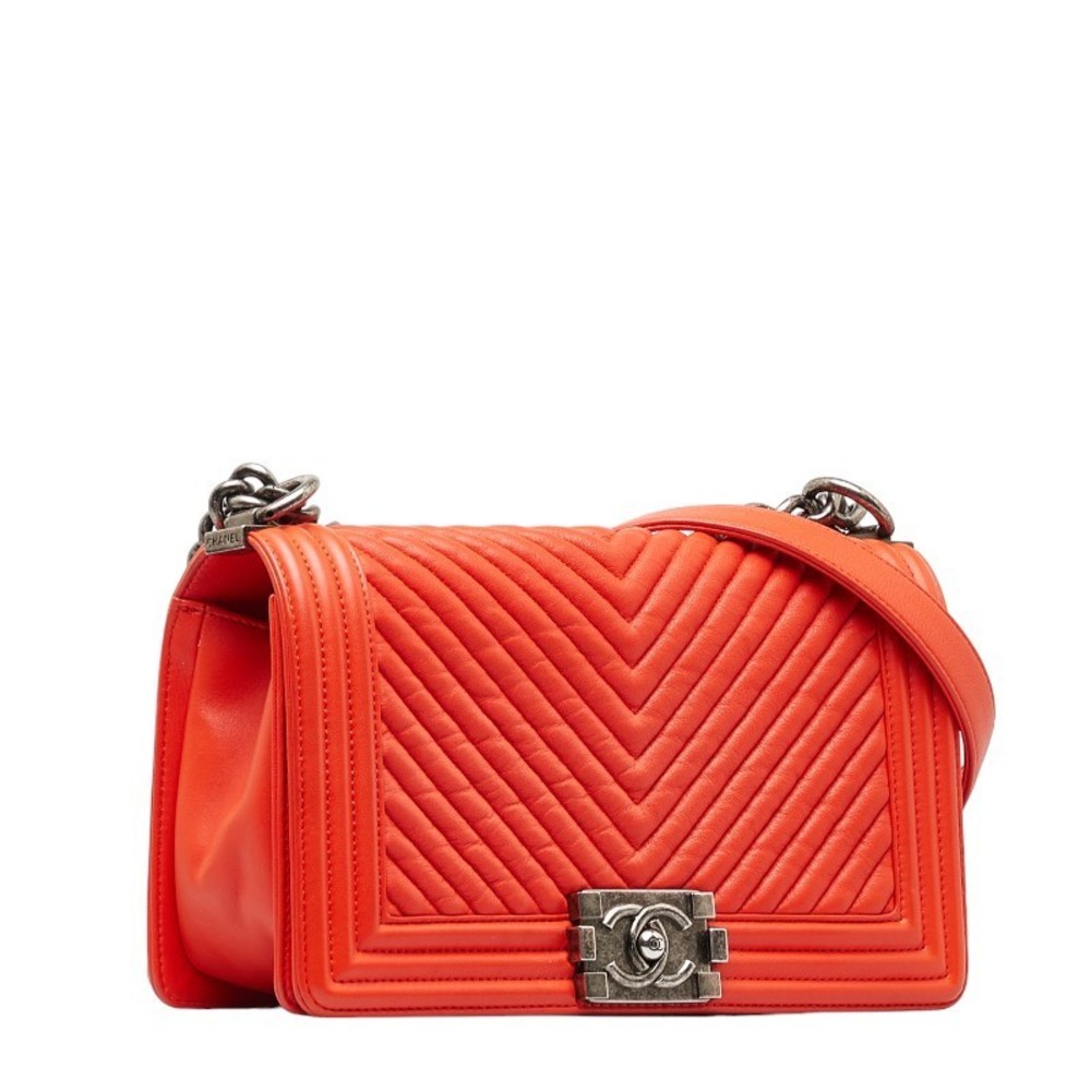 Chanel Cocomark  Bag Boy Red Lambskin Silver Shoulder